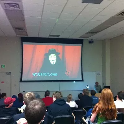 Image: Guy Fawkes shows up at WSU -- UPDATED 9:30 pm w/ V's response