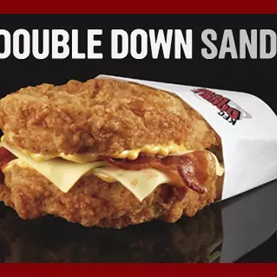 Image: The KFC Double Down, unboxed and in our mouths