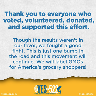 The "Yes on 522" campaign to label GMOs has officially conceded