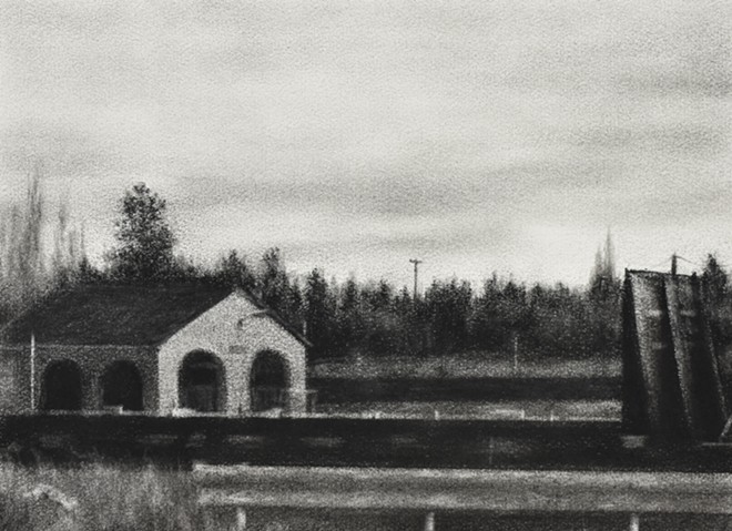 . Untitled (Old Depot), conte on paper, 12" x 16", 2019