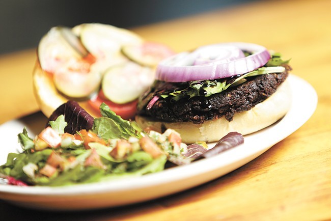 A portobello and black bean burger is just one of the Viking's vegetarian-friendly options.