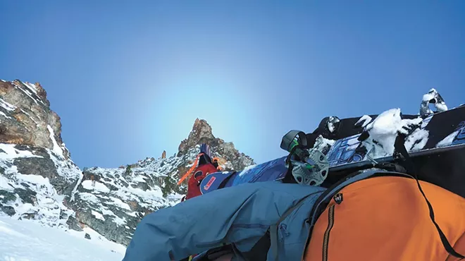 Image: Spokanites skiing couloirs in the Sawtooths