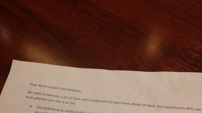 Anonymous notes threaten North Indian Trail residents with lawsuits over apartments