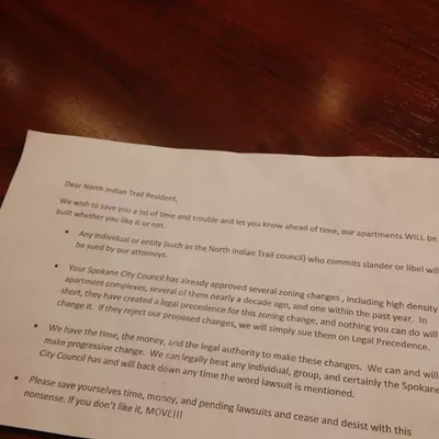 Image: Anonymous notes threaten North Indian Trail residents with lawsuits over apartments