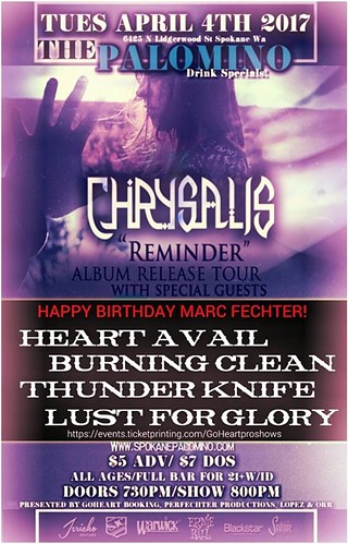 Chrysalis Album Release with Heart Avail, Thunder Knife, Burning Clean, Lust for Glory