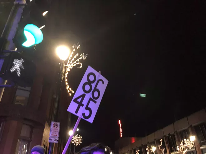 Image: Impeachment supporters gather in downtown Spokane on Tuesday night
