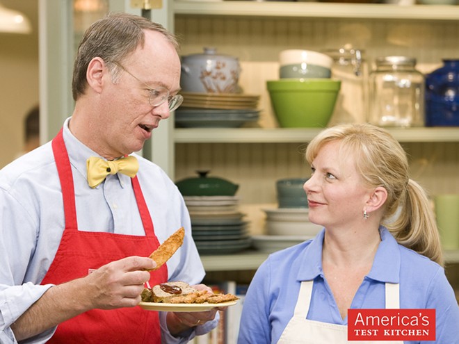 America's Test Kitchen features classic dishes; folksy, bow-tie-wearing characters; equipment reviews; and taste-test challenges.