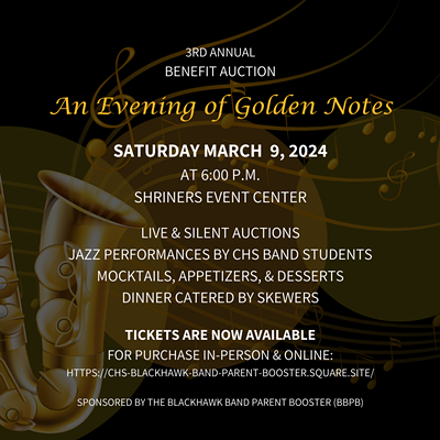 Image: Join the Blackhawk Band Parent Booster for an evening of excellent jazz, great food, and fun auction events, all to support the Cheney High School Band Program!