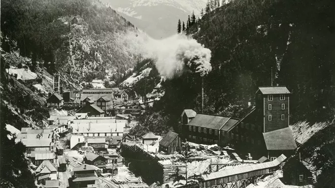 Image: Burke, Idaho: Wedged between mountains, the Silver Valley &#10;mine town's history of rich resources still &#10;echoes down the canyon