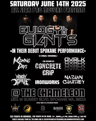 Image: Eulogy of Giants, Ovrlk, Concrete Grip, InComing Days, Midnight Drive, Ironworks, Nathan Chartrey