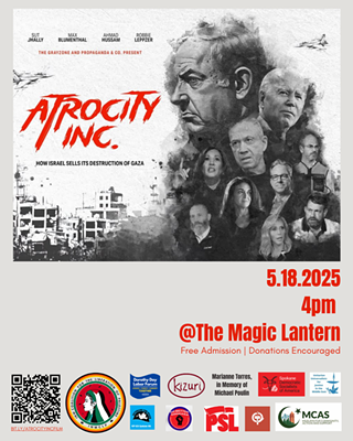 Image: Film Screening: Atrocity, Inc: How Israel Sells its Destruction of Gaza
