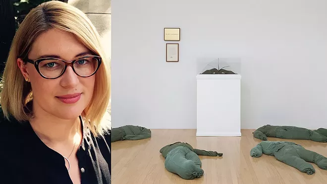 Guest Curator Johanna Gosse and "The Non-War Memorial" by Ed Kienholz.