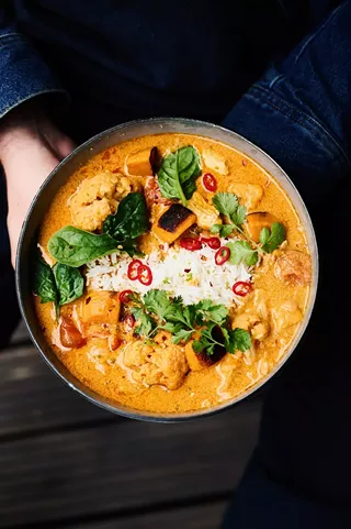 Image: Kofta, Coconut Curry, and Puffed Up Bread