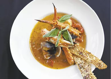 Cioppino with Kalamata Olive Toast available during The Great Dine Out