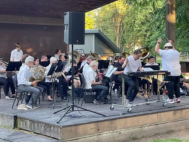 Chris Wilson plays an xylophone solo with the Moscow Community Band in June 2023. A.J. Miller directs the band.