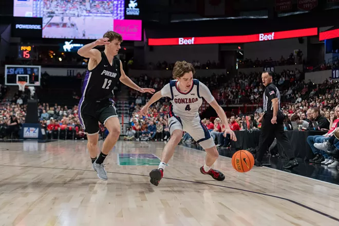 Image: Photos of Gonzaga's 81-50 win over Portland at the Community Cancer Fund Classic at the Spokane Arena on Thursday, January 2, 2025