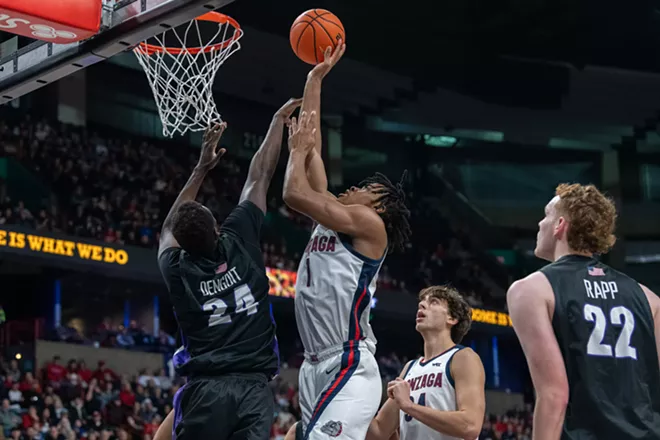 Image: Photos of Gonzaga's 81-50 win over Portland at the Community Cancer Fund Classic at the Spokane Arena on Thursday, January 2, 2025
