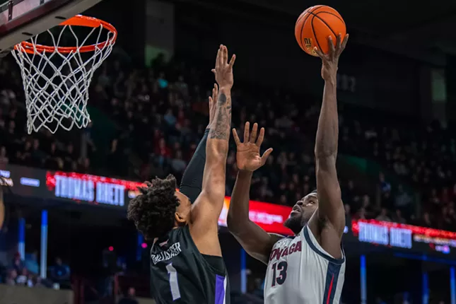Image: Photos of Gonzaga's 81-50 win over Portland at the Community Cancer Fund Classic at the Spokane Arena on Thursday, January 2, 2025