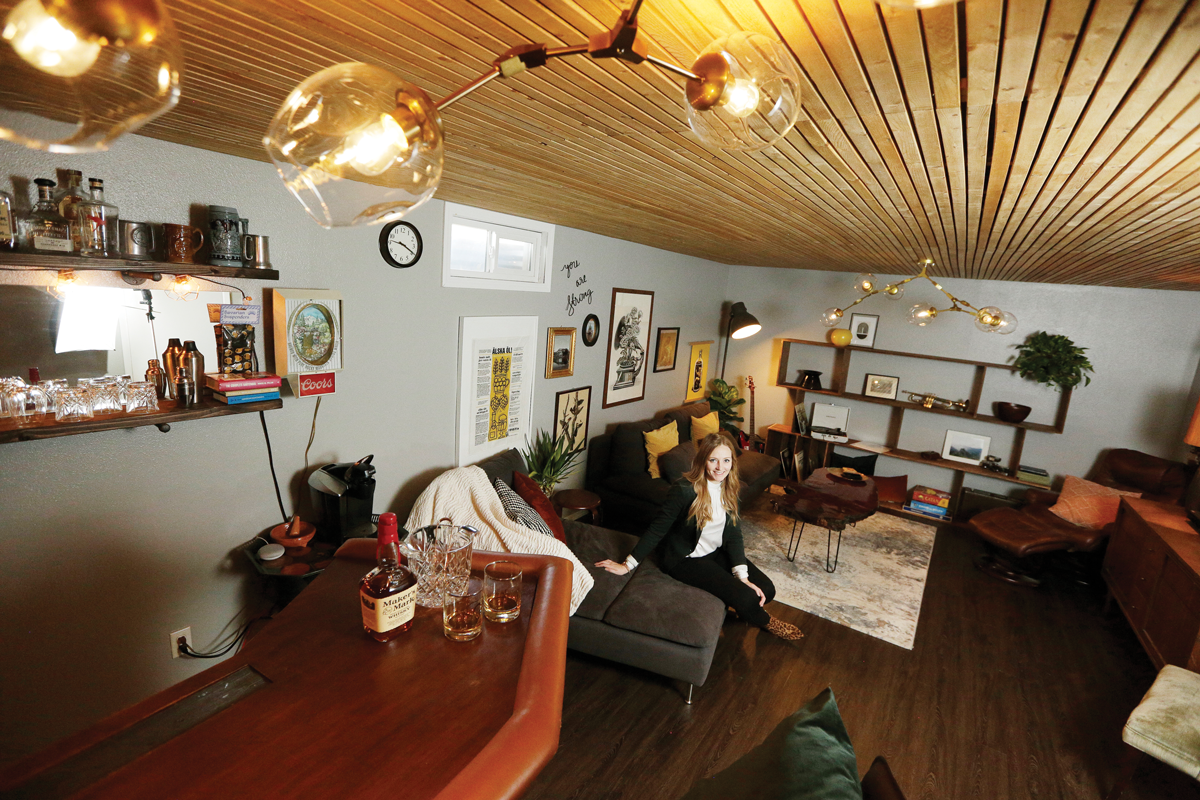 At home, designer Katie Getman's preferred location is in the basement