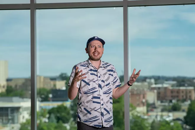 Local comic Ryan McComb performing a special goodbye