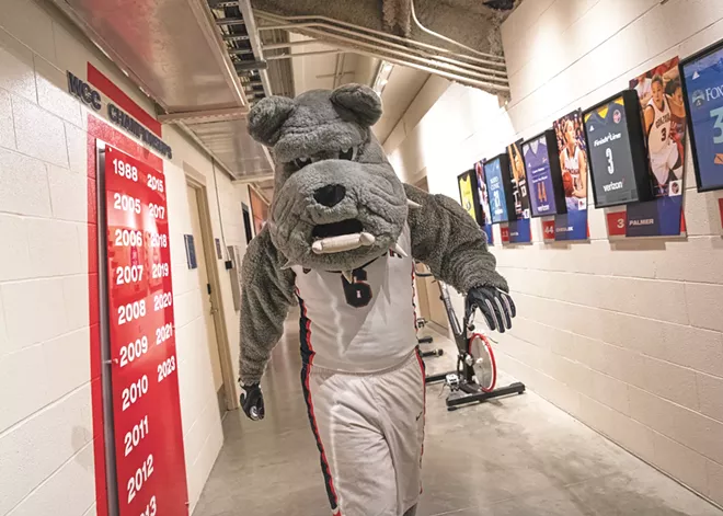 We wanted a first-hand mascoting experience, so I became Gonzaga's Spike for a volleyball game