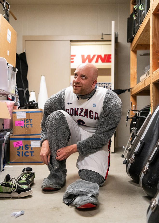 We wanted a first-hand mascoting experience, so I became Gonzaga's Spike for a volleyball game