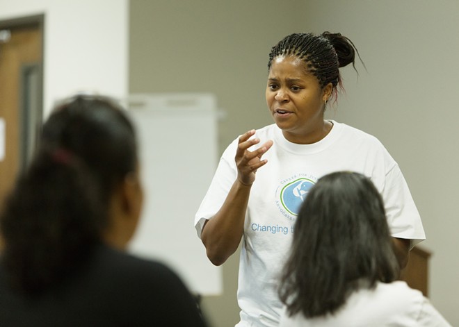 Virla Spencer in 2013, coaching formerly incarcerated individuals recently released in Spokane.