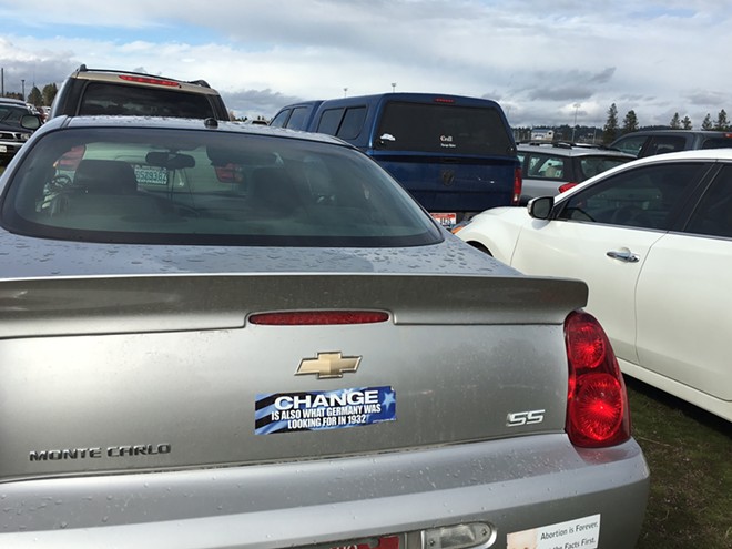 Ayn Rand, Dead Heads and other bumper stickers at the Ted Cruz rally in Idaho