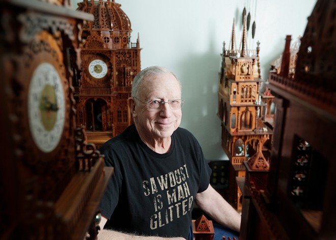 Retired veteran Richard Weatherly has been making grandiose clocks for over 20 years