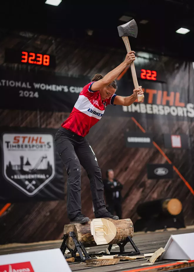 Spokane local Erin LaVoie is this year's international women's timbersport champion