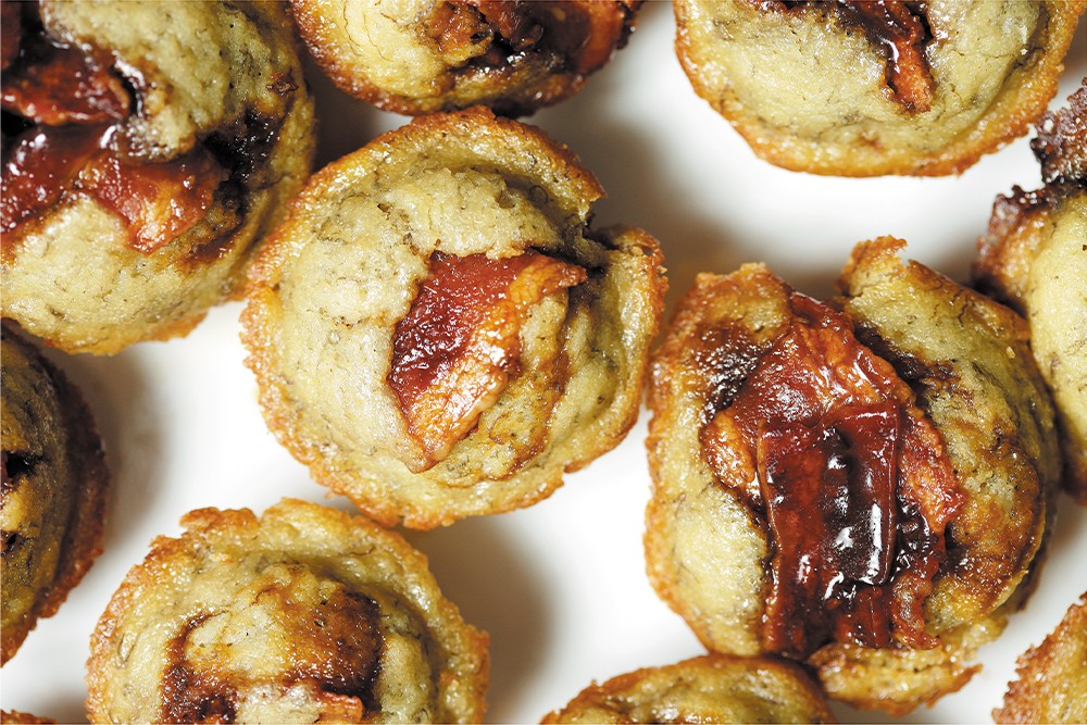 Weed-infused coconut oil meets bananas and candied bacon for these mini muffin edibles