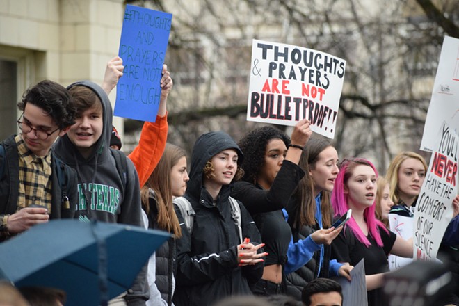 Hundreds walk out of Lewis and Clark High School amid national student protest of gun violence