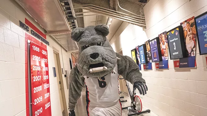 Image: We wanted a first-hand mascoting experience, so I became Gonzaga's Spike for a volleyball game