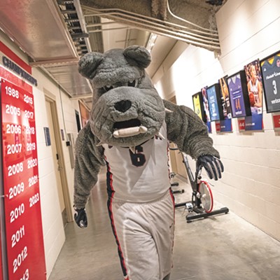 We wanted a first-hand mascoting experience, so I became Gonzaga's Spike for a volleyball game