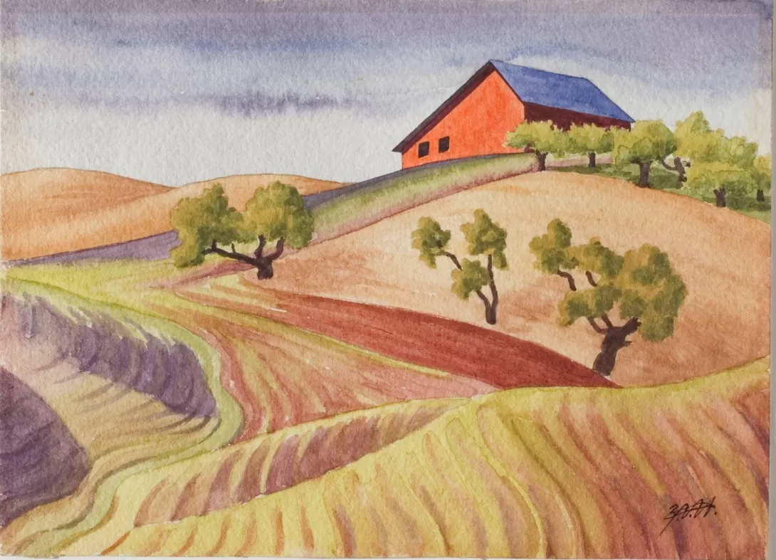 Z. Vanessa Helder, Palouse Rhythm, 1939-1941, watercolor on paper. Gift of Ms. Ruth Thompson.